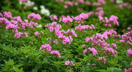 Vibrant Pink Flowers Bloom in a Lush Green Garden