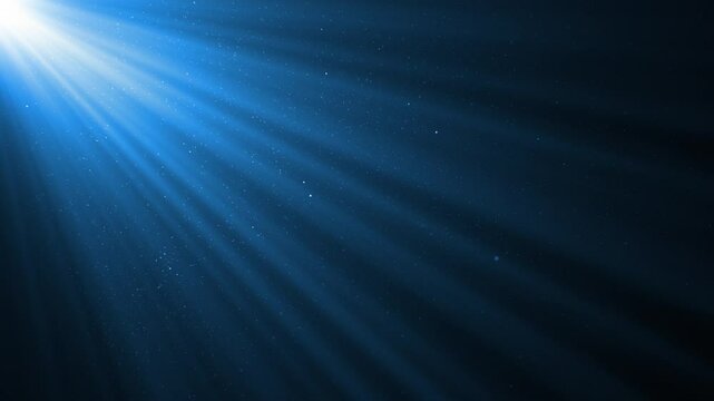 Beautiful Blue Volume Light in the Dark Seamless. Underwater Sun Beams Shining Deep into Water. Rays Moving on Black Background with Floating Dust Particles Looped 3d Animation 4k.