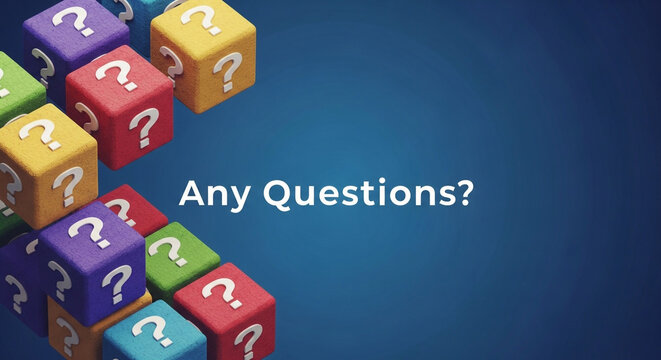 Any questions presentation slide template with colorful question cubes