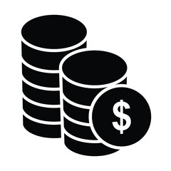 Coins icon vector silhouette. Coins and Dollar cent Sign. Flat design style for business concept. Coin logo mark in black. Vector illustration.