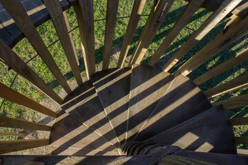 wooden spiral staircase in the park