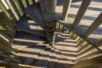 wooden spiral staircase in the park