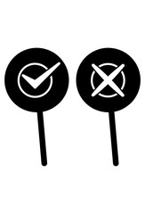 Check and cross symbols for choice selection.
Icons showing approval and disapproval marks.
Right and wrong decision indicators.

