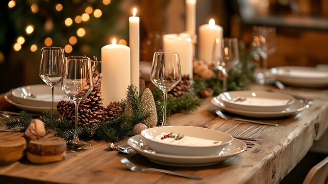 Rustic elegant table decor for christmas family dinner