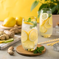 Fototapeta premium lemonade with lemon and mint
