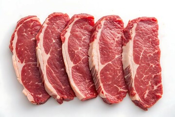Five Raw Beef Chuck Eye Steaks or Roasts on White Background