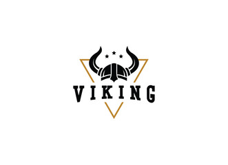 Viking and anchor logo. Scandinavian sailors symbol. Nordic warrior design. Horned Norseman symbol. Barbarian man head icon with horn helmet and beard.