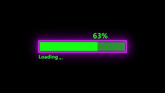Glowing Neon Loading Bar Animation &ndash; 0- 75% Progress on the black background.