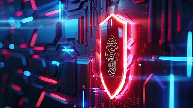 Cybersecurity shield on high-tech circuit board representing digital defense, secure data protection, firewall systems, threat prevention, and network infrastructure

