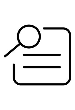 Magnifying glass over document, search details. 
Find information within files, review content. 
Examine records, retrieve specific data. 
