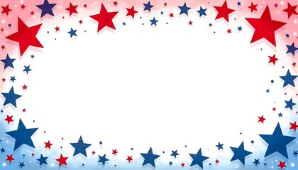4th July background Red and Blue Stars Border on White Background - Patriotic Design