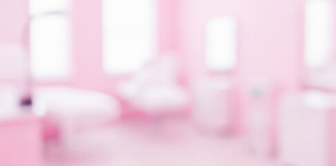 Blurred pink room interior with bed window and medical equipment, perfect for beauty clinic mockups, skincare visuals, or feminine healthcare design backgrounds.
