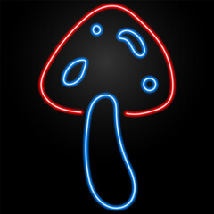 mushroom neon sign, modern glowing banner design, colorful modern design trends on black background. Vector illustration.