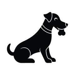 Playful dog silhouette happily chewing on a favorite toy bone presented in a clean modern flat design style