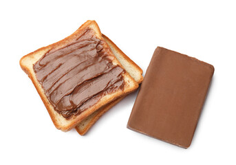 Sandwiches with chocolate butter isolated on white, top view