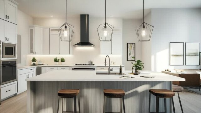 Modern spacious kitchen with high-end finishes and sleek design