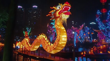 Obraz premium lights Lantern Festival dragon display glowing with LED Chinese