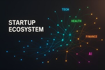 Neon Startup Ecosystem with Digital Connections for Business Growth