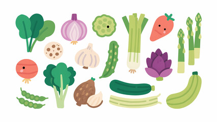 Illustration of Various Vegetables with Expressive Faces