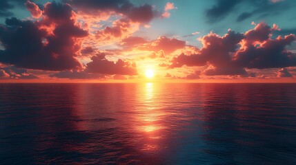 Obraz premium Sunset over calm ocean illustration