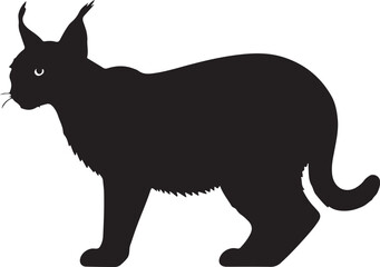 Caracal in silhouette vector pure white background.