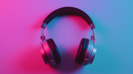 Wireless minimalist headphones on purple blue gradient background
