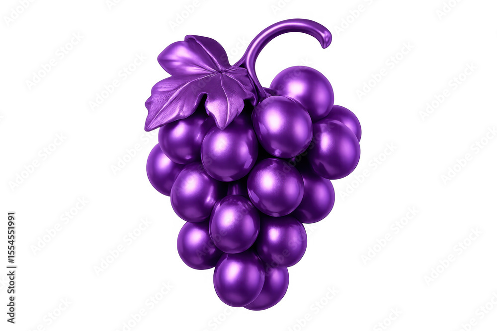 Fototapete 3d rendering of a cluster of shiny purple grapes with a leaf, isolated on a transparent background