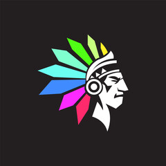 Obraz premium Native American Head Profile, Rainbow Headdress, Modern Design