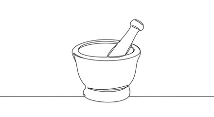 Mortar and pestle in minimal outline design