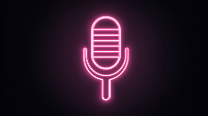 Neon microphone icon on dark background - podcast concept