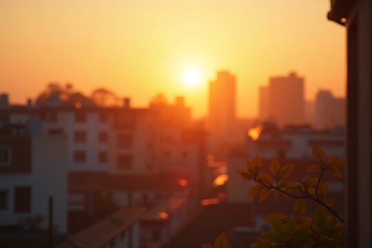 Golden hour city sunset cityscape skyline view urban buildings sunrise
