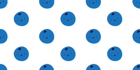 Blueberry. Cute character. Seamless pattern on white background. Vector illustration.