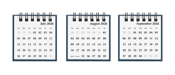 A three-month calendar set for July-September 2026 enhances efficient planning. Its clean layout helps organize daily tasks with ease.