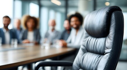 Black leather office chair stands ready for the business
