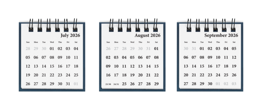 A three-month calendar set for July-September 2026 enhances efficient planning. Its clean layout helps organize daily tasks with ease.