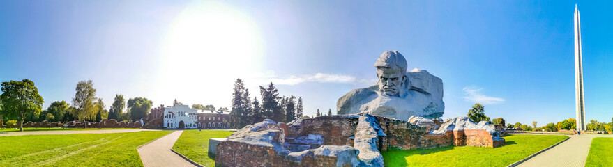 Monumet Muzhestvo massive stone rock sculpture statue Brest Fortress Belarus.