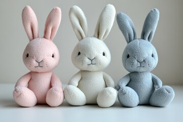 Obraz premium Plush Bunny Toys Sitting Together.