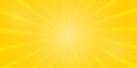 Yellow abstract background with light of sunburst. yellow starburst with halftone.