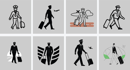 Silhouette of Pilot Walking with Suitcase at Airport