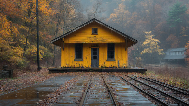 abandoned thurmond railway station yellow wooden building ghost town atmosphere