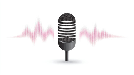 Vintage Microphone with Pink Sound Wave Audio Recording Broadcast