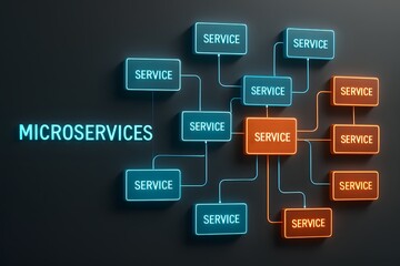 Glowing Microservices Architecture with Digital Nodes for Tech Presentations