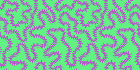 Seamless funky groovy abstract Halloween spiky background. Unusual trendy modern psychedelic maze creative repeat pattern. Uneven hand drawn zigzag continuous distorted doodle endless line, stripe.