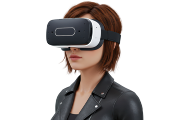 Isolated Woman Wearing Virtual Reality VR Headset
