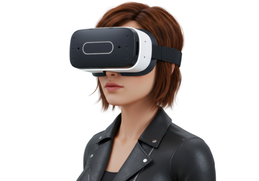 Isolated Woman Wearing Virtual Reality VR Headset