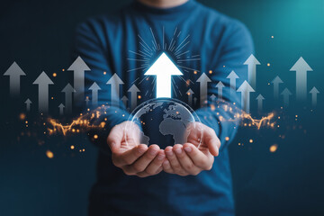 Conceptual image representing global business growth and financial success with arrows