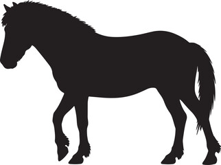 Chinese Mongolian horse in silhouette vector pure white background.
