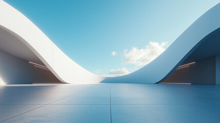 Futuristic architecture with empty concrete floor perfect for car mockups and product display backdrops