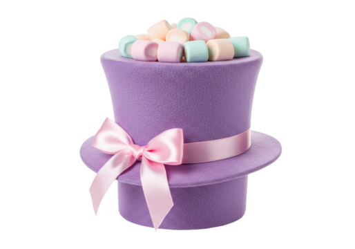 Isolated Purple Top Hat Decorated with Marshmallows