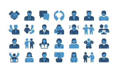 Diverse people and business icons handshake business people